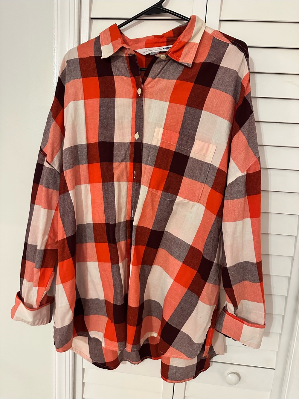 Old Navy Red, Cream & Brown Plaid Button-Down Shirt